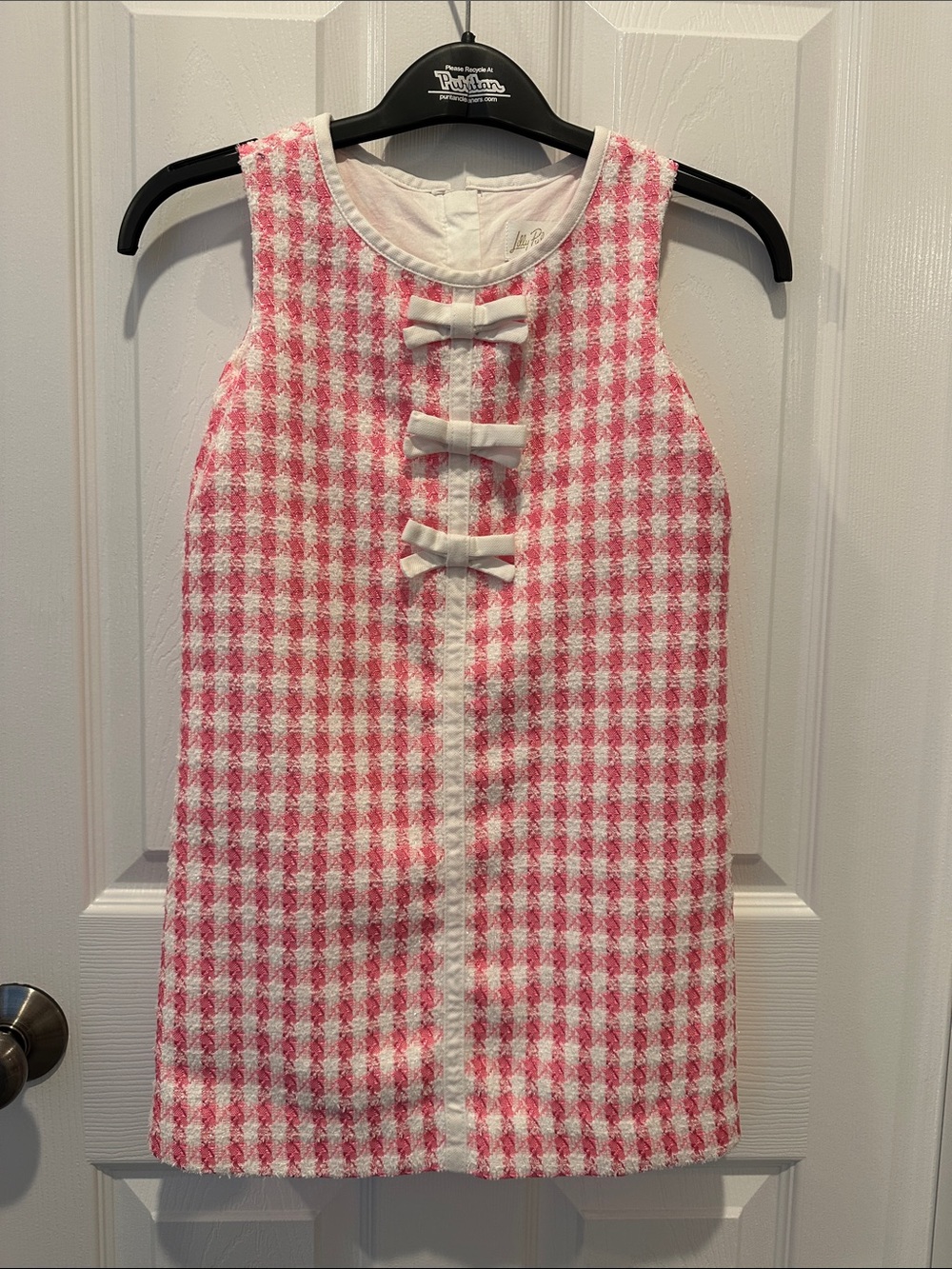 Lilly Pulitzer Pink & White Houndstooth Tank Dress with Front Bows